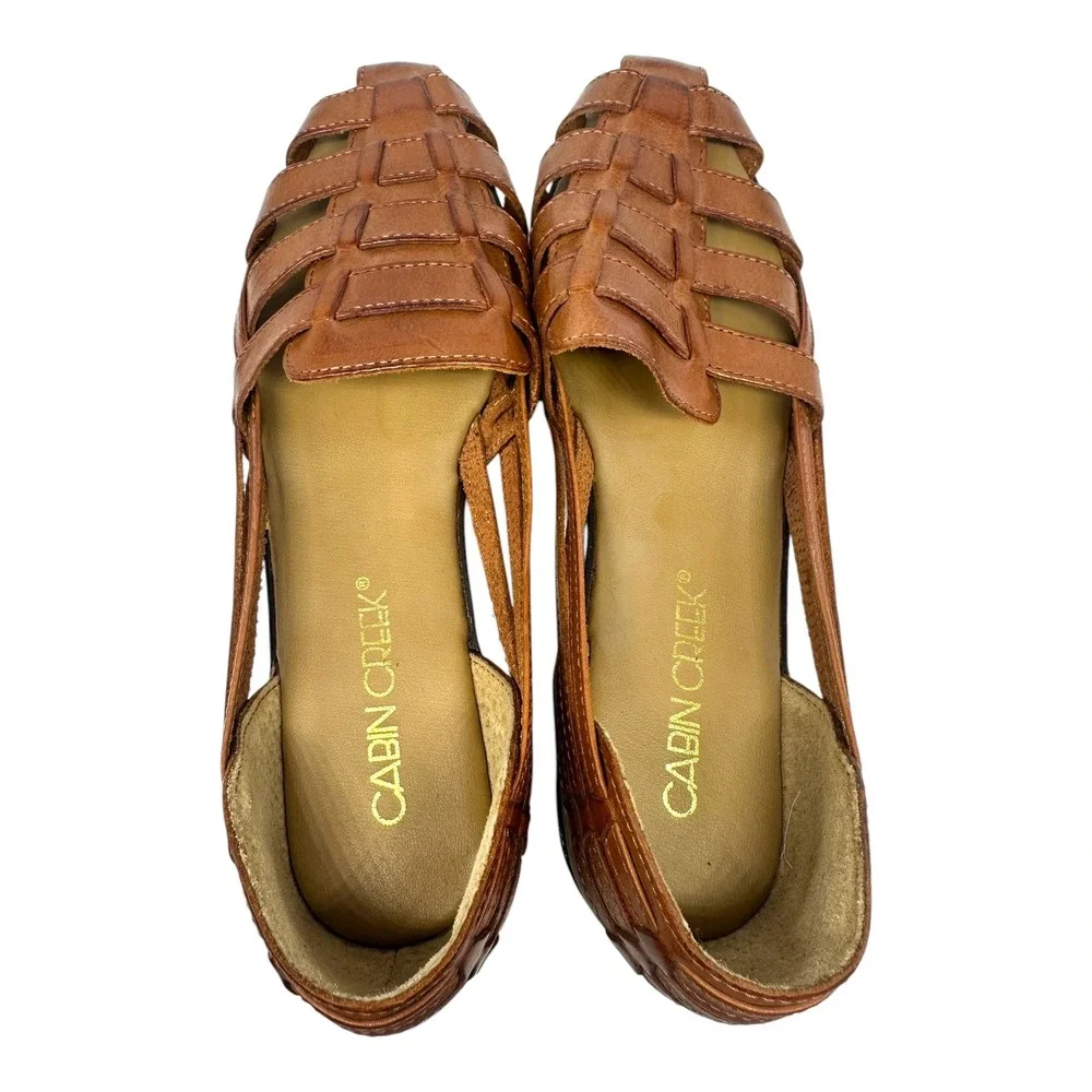 Cabin Creek Womens Brown Leather Woven‎ Huarache Fisherman Sandals Shoes 8.5M
